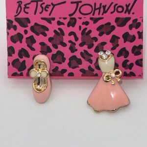 Betsey Johnson Pink Dress and Shoe Earrings with Gold Accents